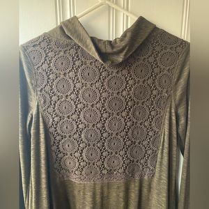 Anthro Saturday Sunday Olive Green Crochet Back Swing Dress Sz M